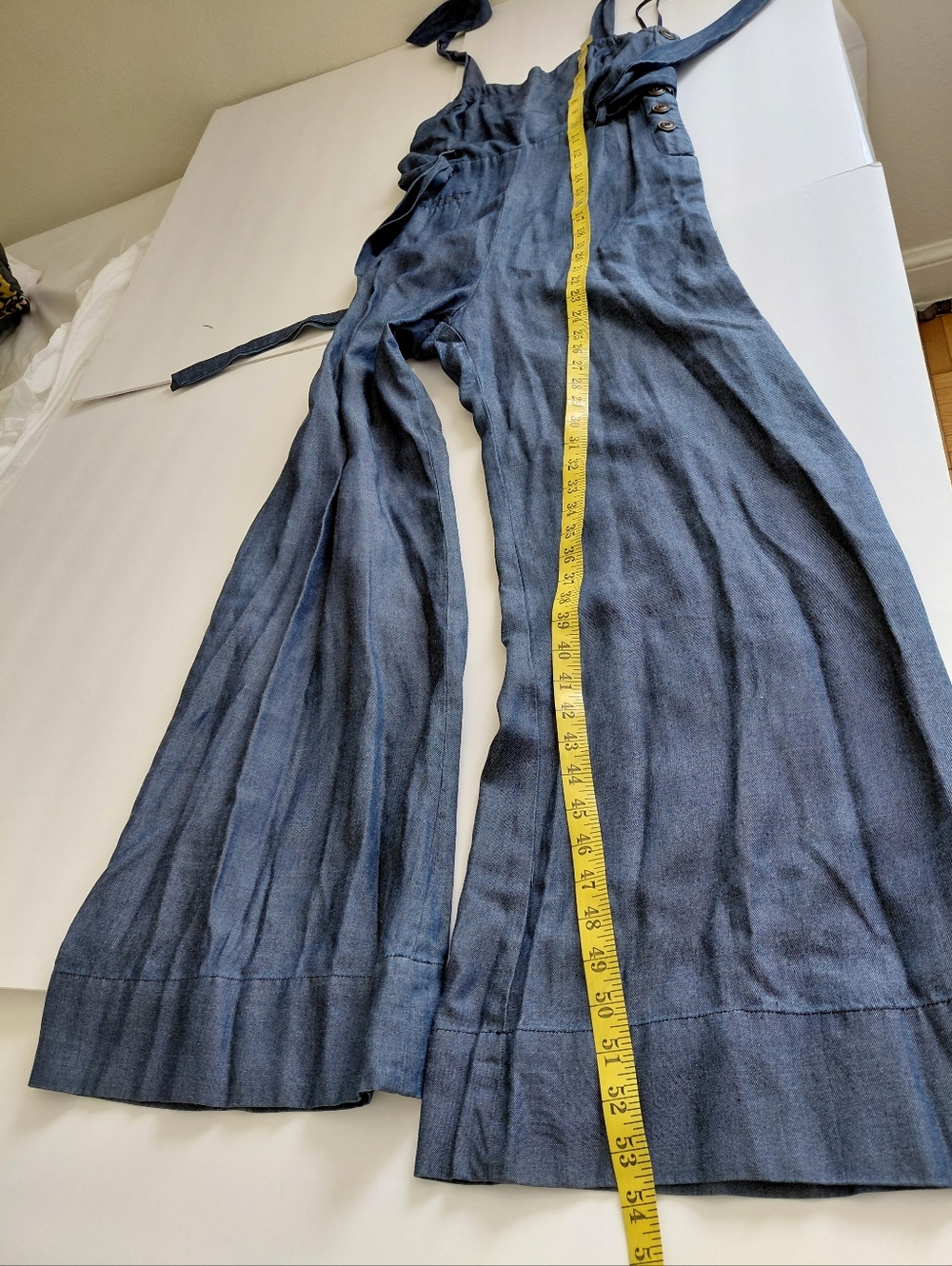 ELEVENSES- By Anthropologie Women's  Sz 6 Denim Look Halter Jumpsuit Blue, Flare - Picture 8 of 12